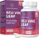 Extrait de feuille de vigne rouge 1400mg et extrait de châtaigne de cheval 100mg supplément diète pour les jambes, la veine, la circulation, le cœur, la peau (60 capsules)