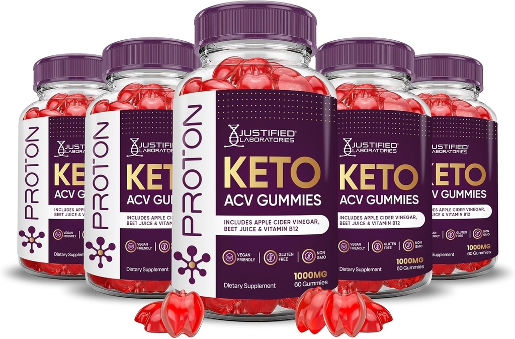 Laboratoires justifiés (5 Pack Proton Protein Keto ACV Gummies Advanced Formula 1000MG Proton Boost Formulé avec Pomegranate Beet Juice Powder B12 Vegan Non OGM 300 Gummys