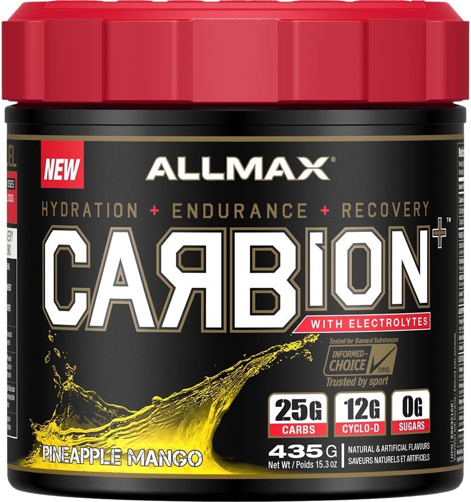 AllMAX Nutrition - CARBION+ Supplément d'hydratation d'entraînement avec électrolytes, soutient l'endurance, la récupération et la performance d'exercice, sans gluten et végétalien, mangue ananas, 25 portions