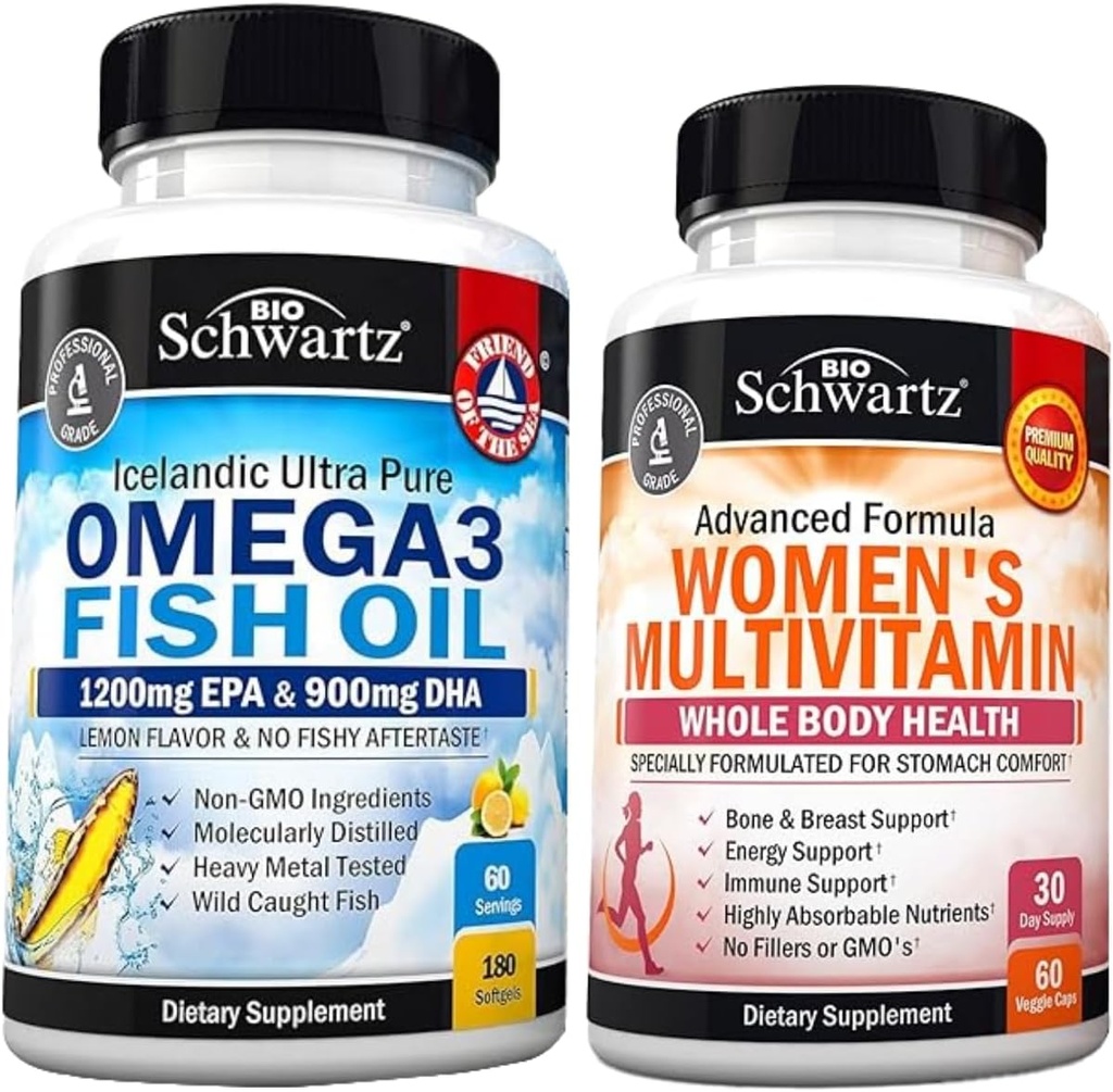 Multivitamine quotidienne pour capsules de femmes (1 mois d'approvisionnement) Plus Triple Strength Omega 3 Huile de poisson Softgels (2 mois d'approvisionnement)