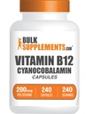 BulkSupplements.com Capsules de vitamine B12 - comme cyanocobalamine, supplément de vitamine B, vitamine B12 200 mcg - Vitamines énergétiques, sans gluten, 1 Capsule par portion, 240 Capsules (paquet de 1)