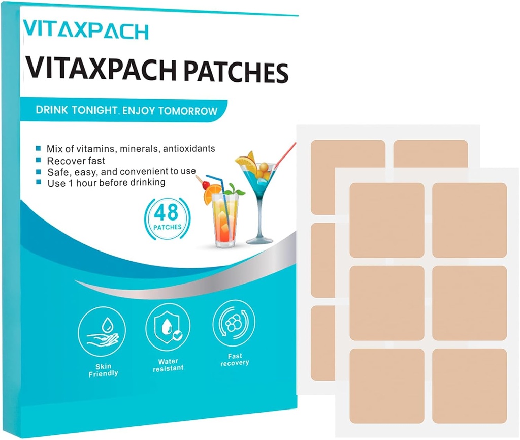 Patchs de récupération de fête - 48 Pack, ingrédients 100% naturels - Réveillez-vous rafraîchi pour un meilleur matin, emballé individuellement, ami de la peau et imperméable - Appliquer avant de boire