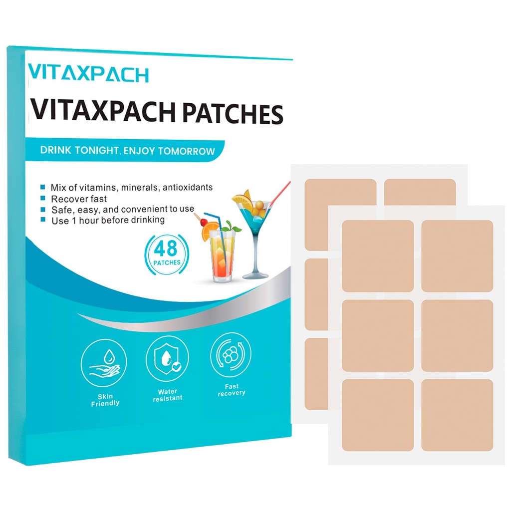 Recovery Patches - 48 Pack, 100% Natural Ingredients - Wake Up Refreshed for a Better Morning, Individually Wrapped, Skin-Friendly & Waterproof - Apply Before Drinking