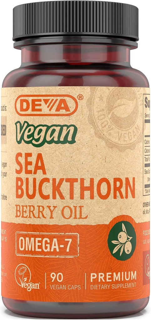 DEVA Vegan Sea Buckthorn, Berry Oil 500mg, Cold-Pressed, Unrefined, Rich in Omega-7, 90 Capsules, 1-Pack