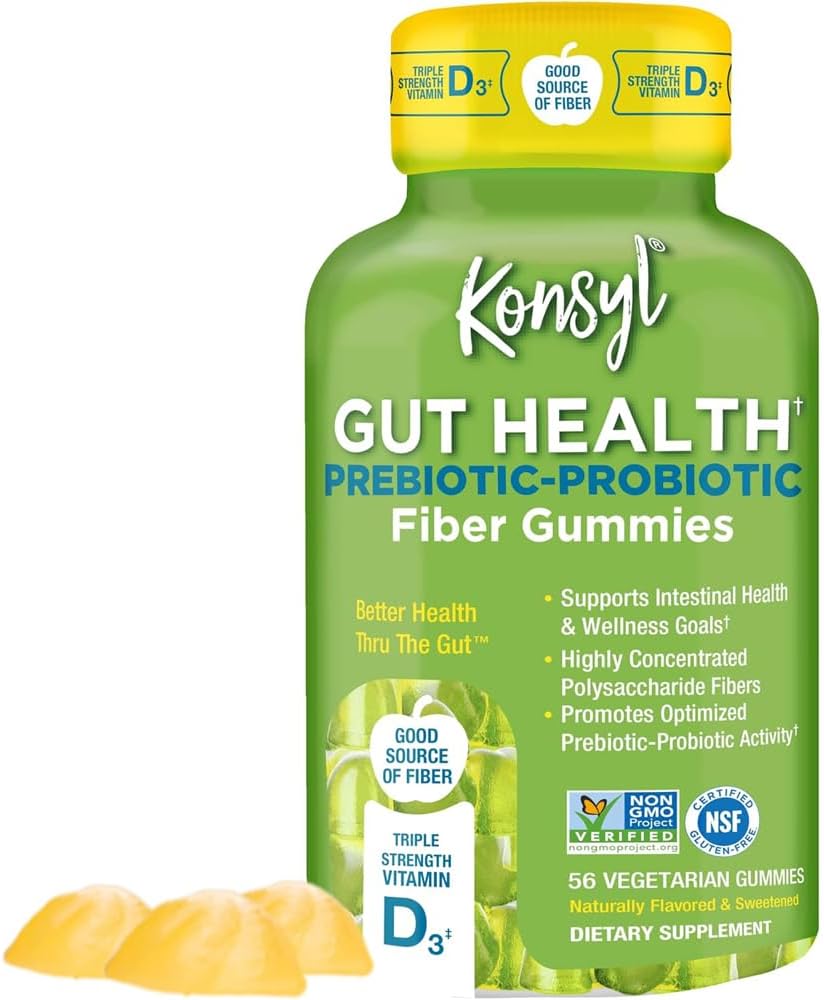 Prébiotique Konsyl Gut Health - Gommies de fibre probiotique - Aide à soutenir la santé digestive+ - Gommies de supplément de fibre végétarienne pour les adultes- 56 Compte