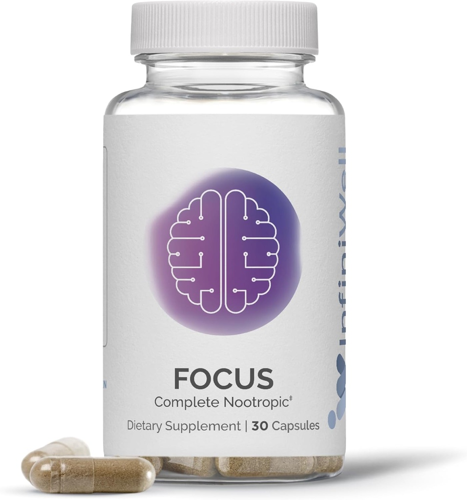 InfiniWell Focus Supplement - Breakthrough Nootropic - Aide Brain Health & Working Memory Support - Optimiser le traitement neurologique quotidien, l'acuité mentale, l'énergie et la fonction cognitive (30 capsules)