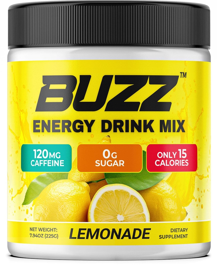 Poudre de boisson énergétique Buzz du matin - Energy Boost - Énergie sans sucre avec antioxydants - Produit d'endurance nutrition Matin Kick et Sports - 30 portions, Lemonade, 8 onces