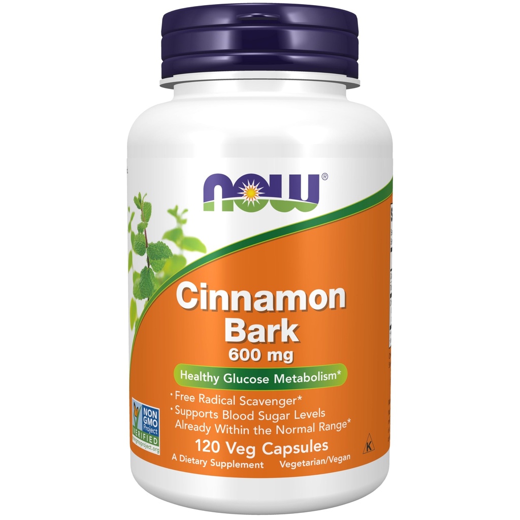 MAINTENANT Suppléments, Cinnamon Bark 600 mg, Projet non-OGM Vérifié, Glucose sain Métabolisme*, 120 gélules