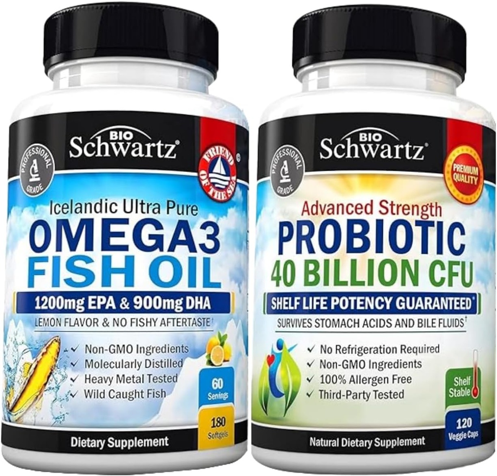 Triple force Oméga 3 huile de poisson softgels (2 mois d'approvisionnement) Plus 40 milliards UFC Supplément probiotique quotidien (2 mois d'approvisionnement)