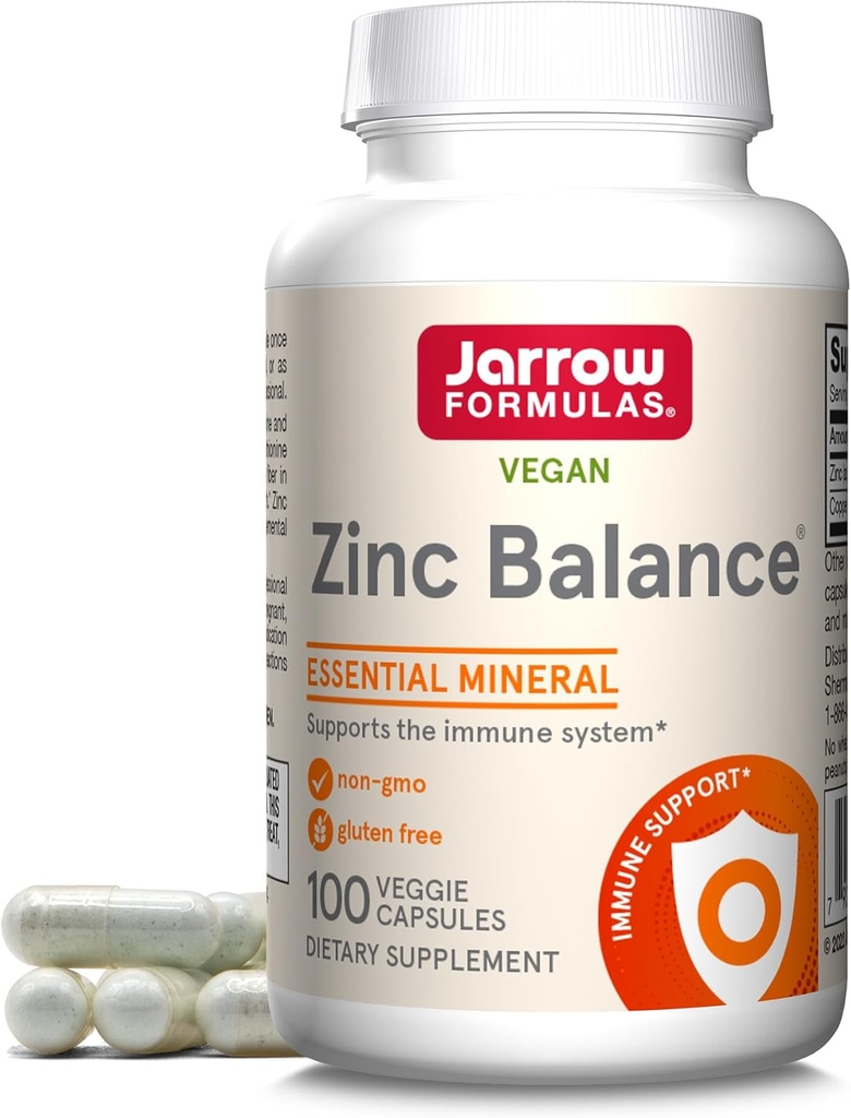 Formules de Jarrow Balance de zinc 15 mg - 100 portions (capsules Veggie) - Comprend le cuivre - Minéraux essentiels pour le système immunitaire - Supplément de soutien immunitaire - Supplément de cuivre sans gluten - Vegan