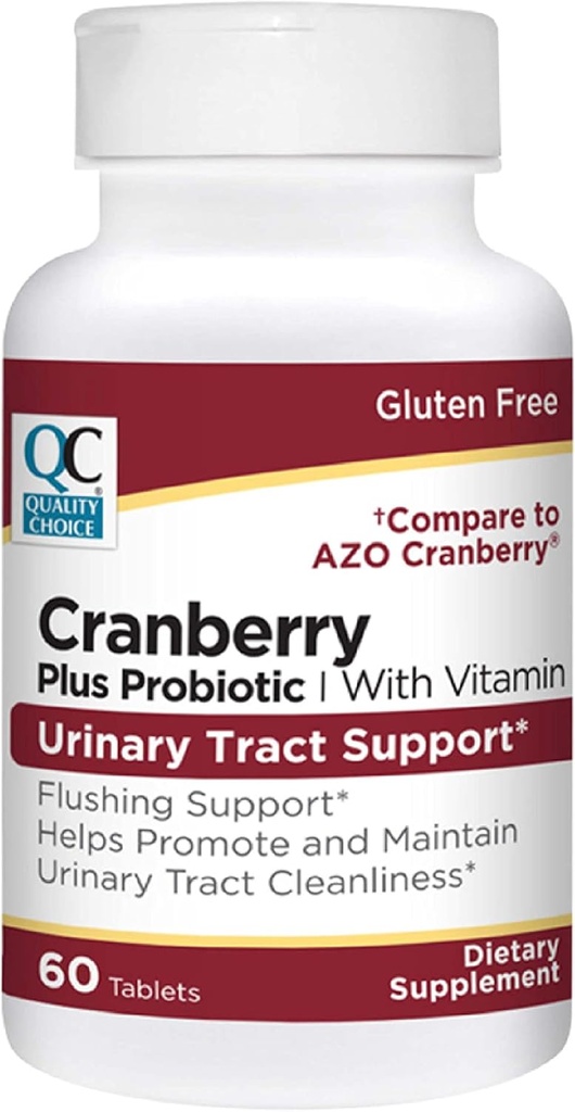 Choix de qualité Traitement urinaire Soutien Cranberry + Comprimés probiotiques avec vitamines Compte 60