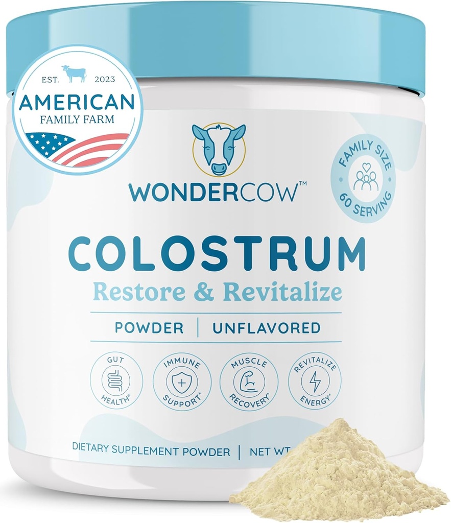 WONDERCOW Colostrum supplément poudre pour la santé de Gut, le soutien immunitaire, la récupération musculaire et le bien-être