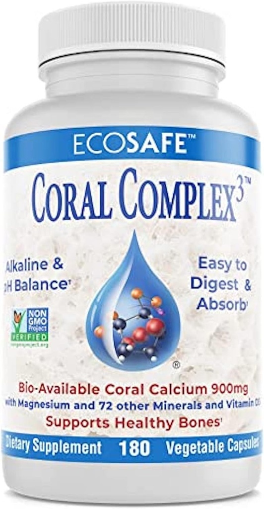Coral Complex 3 - Coral Calcium 900 mg with Vitamin D3 1200 IU and Magnesium168 mg - 180 Vegetarian Capsules
