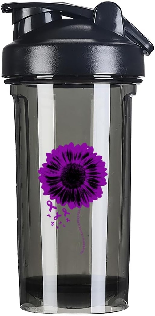 Sensibilisation au cancer du pancréas 18 Once Shaker Bouteille Mélangeur Pré-entraînement Protéines Shakes Repas Shakes Bouteille 500ML/18 Oz Black&-1&-1-1