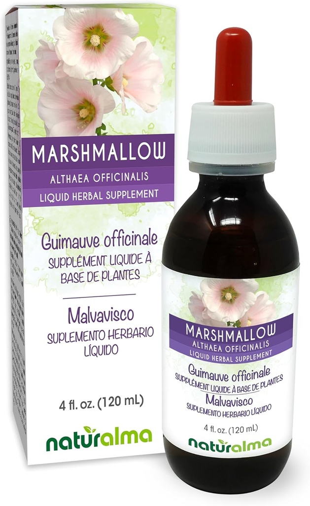 Naturalma Marshmallow (Althaea officinalis) Teinture sans alcool racine - 4 fl oz extrait liquide dans les gouttes - supplément à base de plantes - végétalien