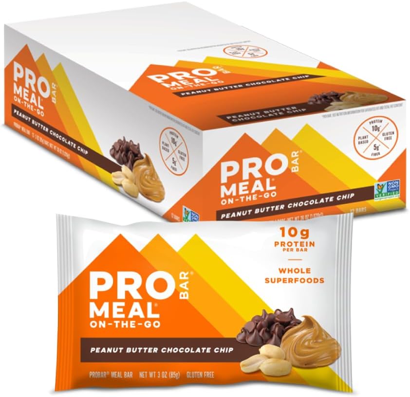 PROBAR - Barre de repas, croustilles de chocolat au beurre d'arachide, non-OGM, ingrédients alimentaires entiers sans gluten, sains et à base végétale, énergie naturelle (12 chiffres)