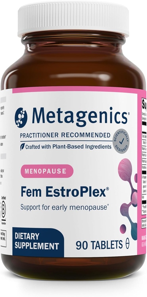 Métagène Estroplex Fem - Formule de soutien à la ménopause précoce - avec racine de dandelion, racine valériane, nervure piquante, chasteberry, noyer et plus - Non-OGM, sans gluten et végétarien - 90 comprimés