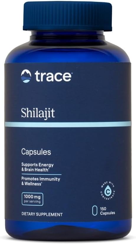 Trace Minerals Shilajit 1000mg - Supplément minéral pour la santé du cerveau et la fonction immunitaire - Formule de soutien de l'énergie saine avec extrait Shilajit & Trace Minerals - 150 Capsules (75 portions)