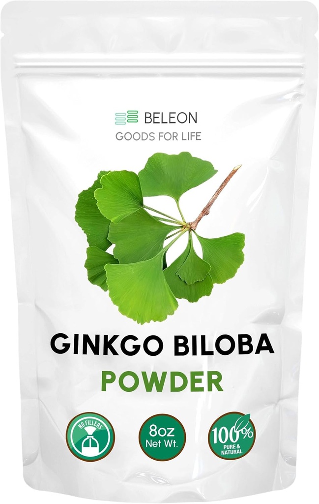 Ginkgo Biloba poudre 8 oz - Supplément naturel pur, soutien du cerveau, alerte mentale, sans remplissage