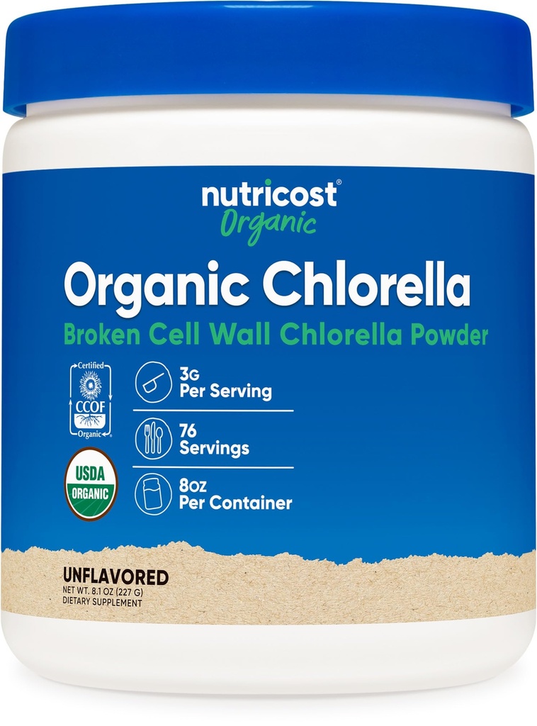 Poudre de chlorella biologique Nutricost 8oz - 3000mg par portion - Non-OGM, sans gluten