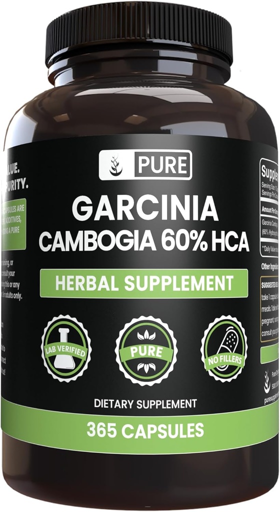 INGRÉDIENTS ORIGINAUX Garcinia Cambogia, Pas de Magnésium ou de Rice Filters, Toujours Pure, Lab Vérifié (365 comte)