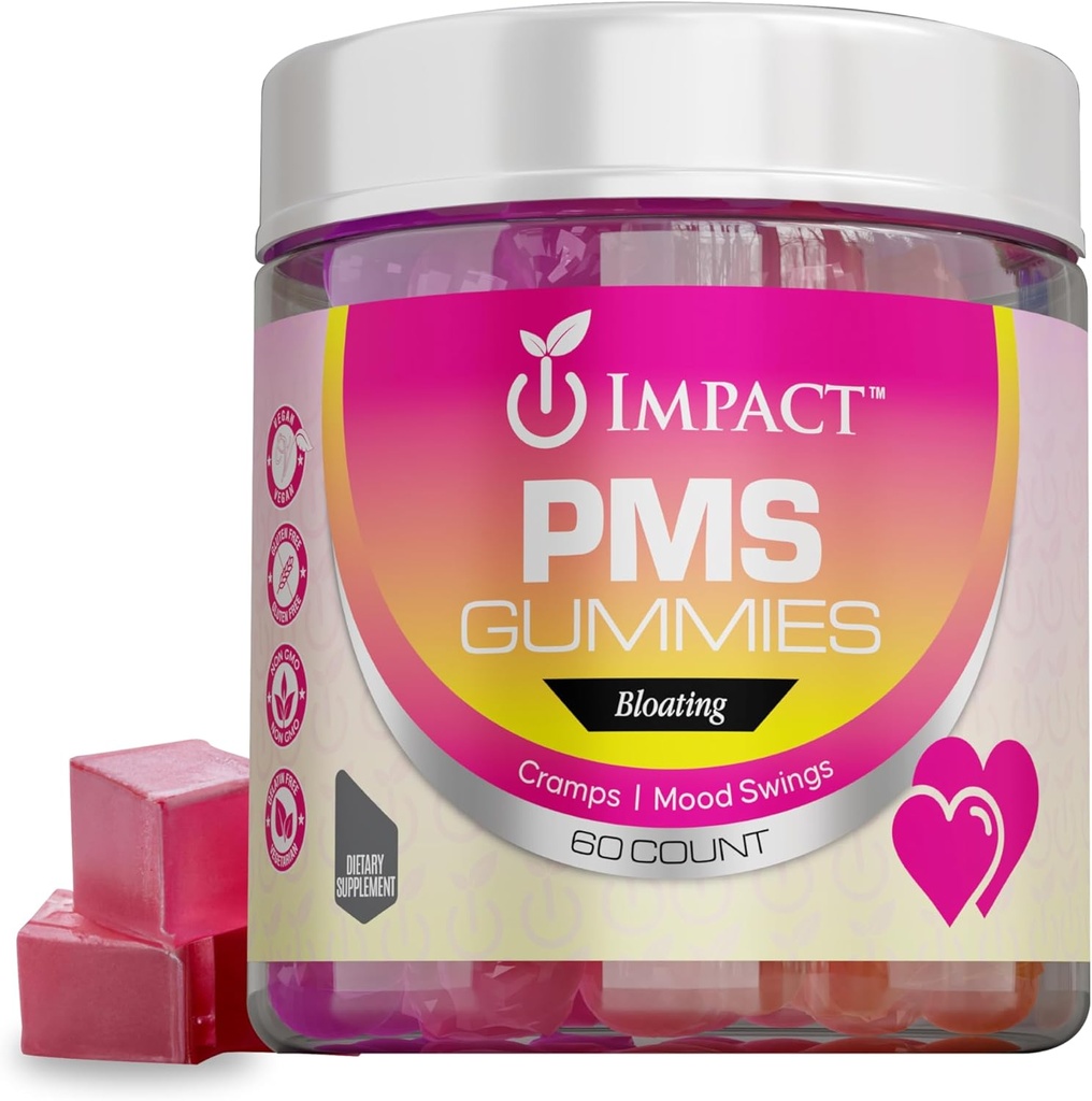 Impact PMS Gummies – 60 Comte Multivitamines Femmes, Relief Menstruel Cramp PMS – Suppléments de soutien PMS Relief & Natural Hormone Balance