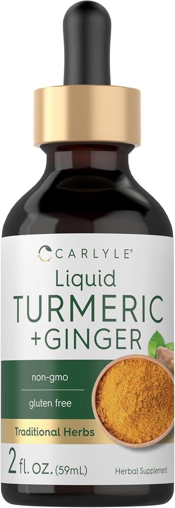 Carlyle Turmeric et gingembre gouttes 2 fl oz.. Supplément avec poivre noir.