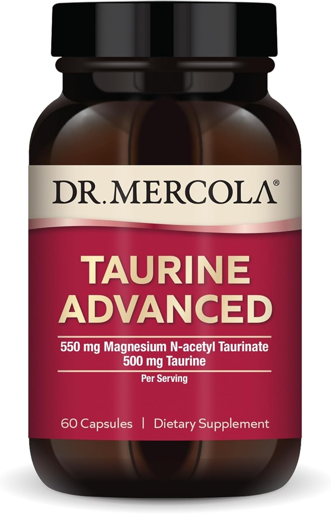 Dr Mercola Taurine Advanced, 500 mg Taurine par portion, supplément alimentaire, soutient la fonction musculaire, non-OGM - 30 portions (60 capsules)