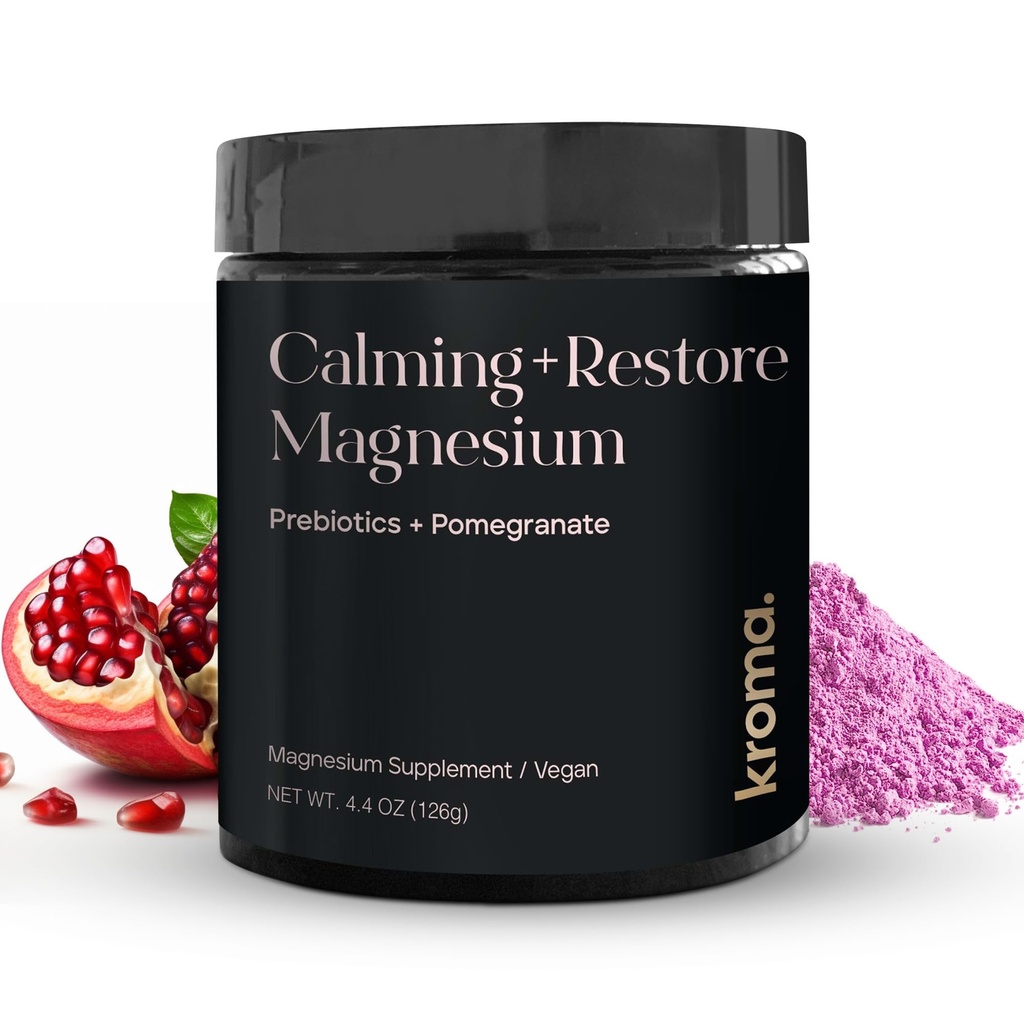 Kroma Calmant + Restaurer la poudre de magnésium – Citrate de magnésium avec L-Theanine pour la relaxation, le cycle du sommeil et le soutien digestif – Supplément de récupération musculaire – Flamand de grenade – 4,4 oz, 30 portions