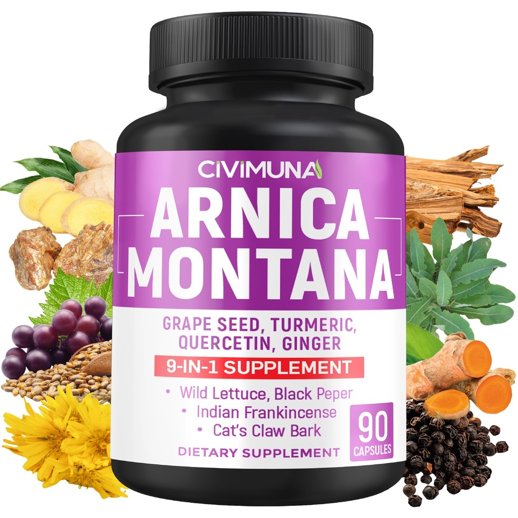 Arnica Capsules avec Arnica, graines de raisin, curcuma et plus - 90 Capsules pour 3 mois d'approvisionnement