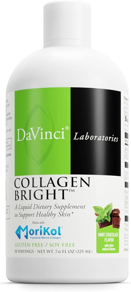 DAVINCI Laboratories - Collagen Bright - A Liquid Dietary Supplement to Support Healthy Skin - Gluten Free, Soy Free - Mint Chocolate - 30 Servings, 7.6 Fl Oz