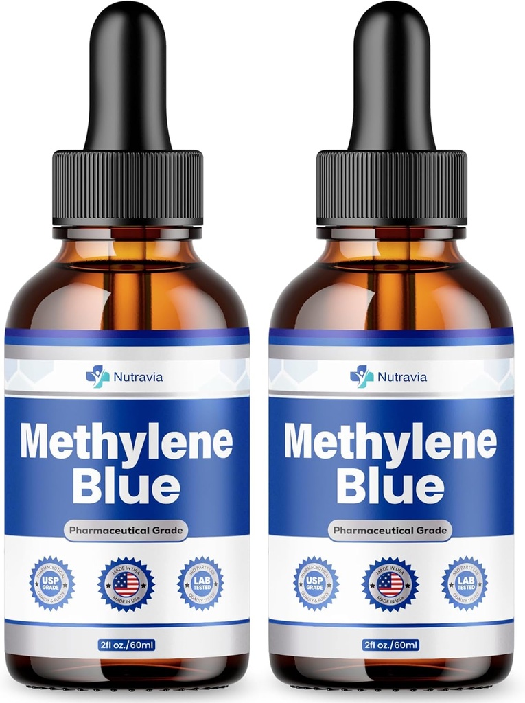 (2 Pack) Méthylène Bleu 99,99% - Formule Officielle - Méthylène Bleu Liquid Drops Avanced Strength, Augmentation de l'absorption, Méthylène Bleu Supplément Poudre liquide Comparer au grade pharmaceutique (4oz)