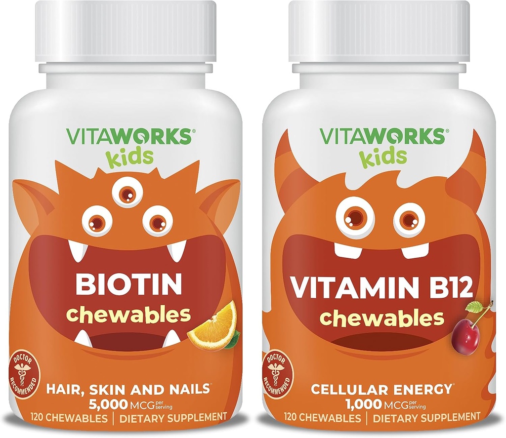 Enfants Biotine 5000mcg Chewables + Vitamine B12 Chewables Bundle