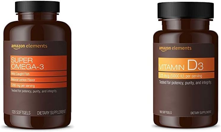 Éléments Super Oméga-3 avec goût naturel de citron (120 Count) et vitamine D3 (180 Softgels)