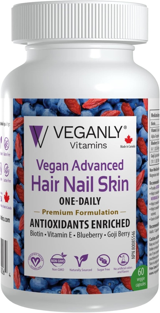 Vegan avancé cheveux ongles peau Un-Jaily, 60 Veggie Caps - Antioxydant Enrichi. Améliorer les cheveux, améliorer la santé de la peau et la santé des ongles - base végétale avec Biotin et Superfood naturel