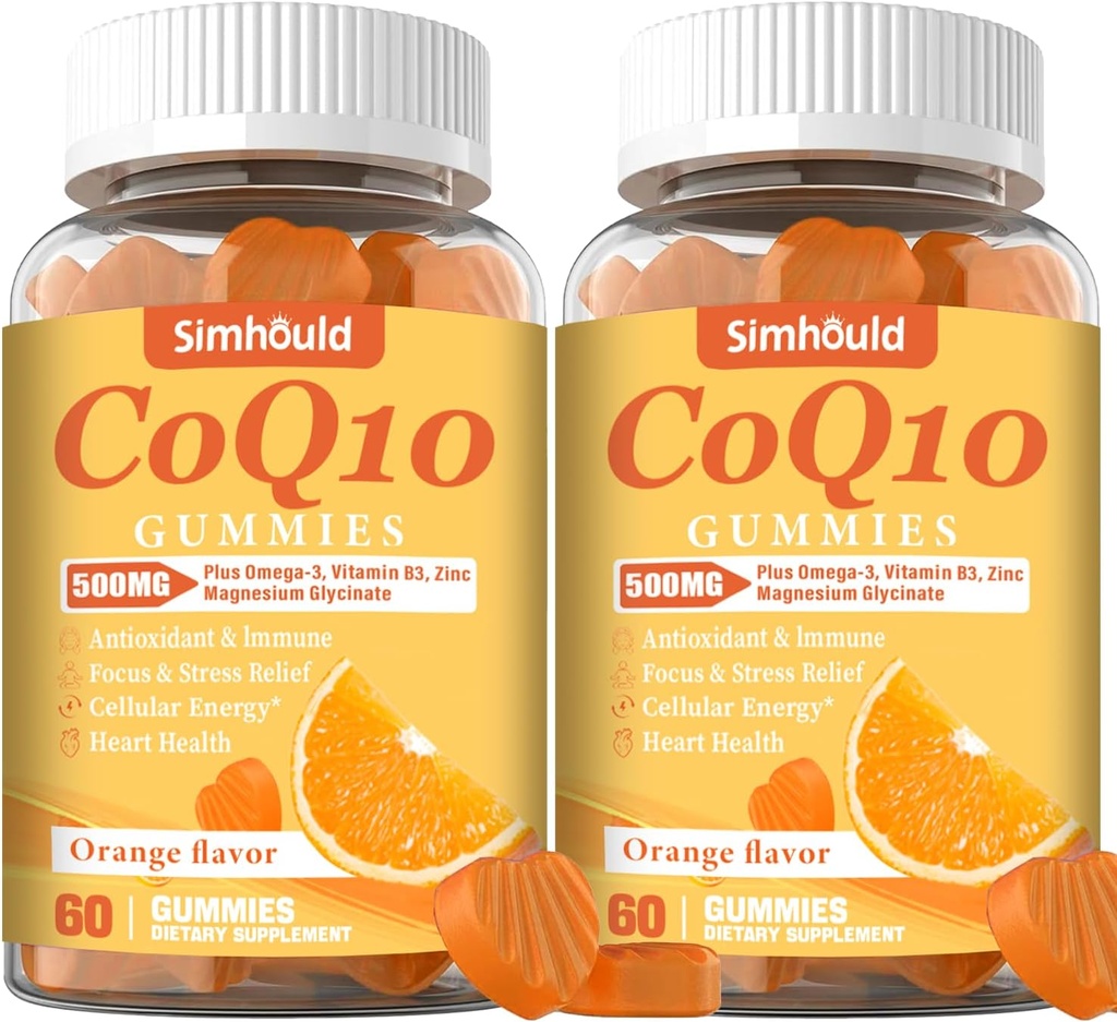 2 Pack CoQ10 500MG Gommies - Plus Oméga-3, Magnésium, Vitamine B3 & Zinc - 3X Meilleure absorption Coenzyme Q10 Suppléments pour la santé cardiaque, l'énergie cellulaire et l'antioxydant, non-OGM 120 Compte
