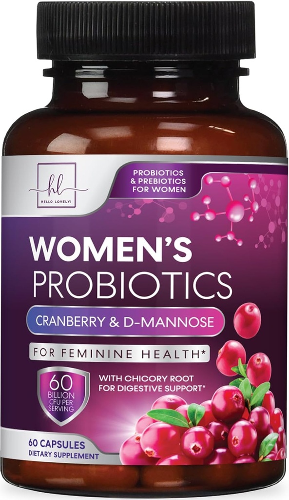 Probiotiques pour les femmes Soutien à la santé digestive - 60 milliards UFC Probiotique pour les femmes, 16 souches, pour l'équilibre du pH, soutien vaginal avec canneberge pour la santé de Gut, soutien urinaire et immunitaire - 60 capsules