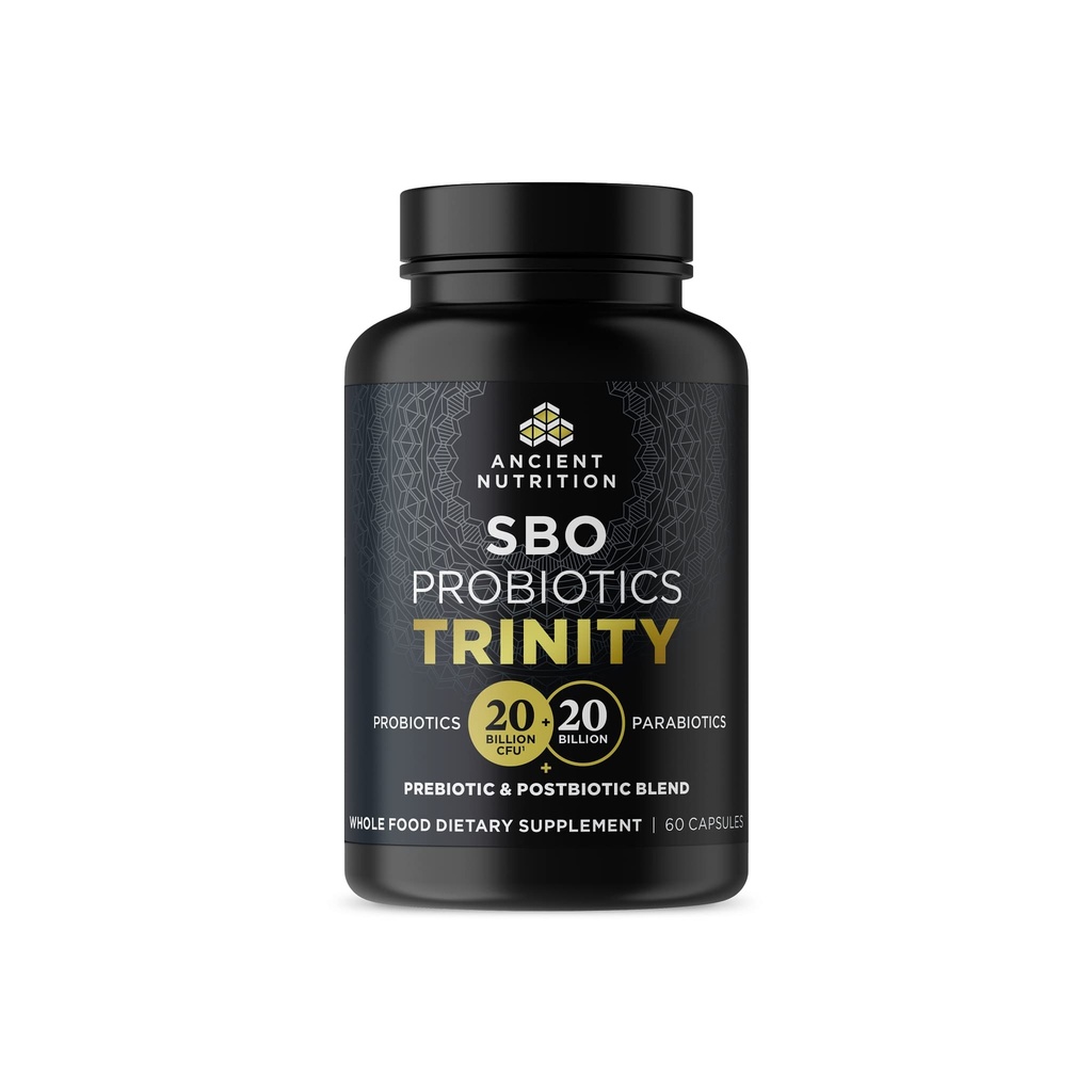 Nutrition ancienne SBO Probiotic Trinity Soins quotidiens, probiotiques pour la santé digestive, 40 milliards de mélange de prébiotiques, probiotiques, postbiotiques et parabiotiques réduit le gonflement occasionnel, 60 comte