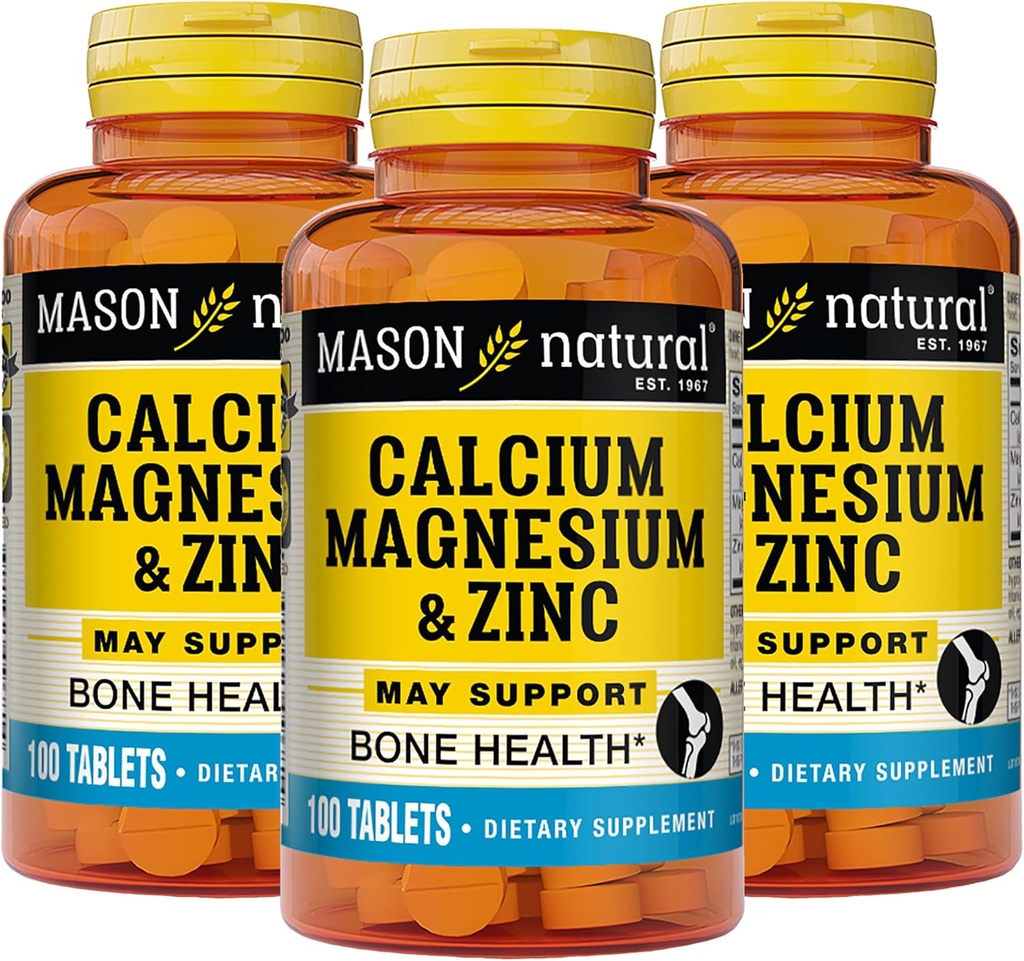 Mason Natural Calcium Magnésium & Zinc, 300, jour d'approvisionnement, soutient la santé normale des os et du système immunitaire Booster, 3 Pack
