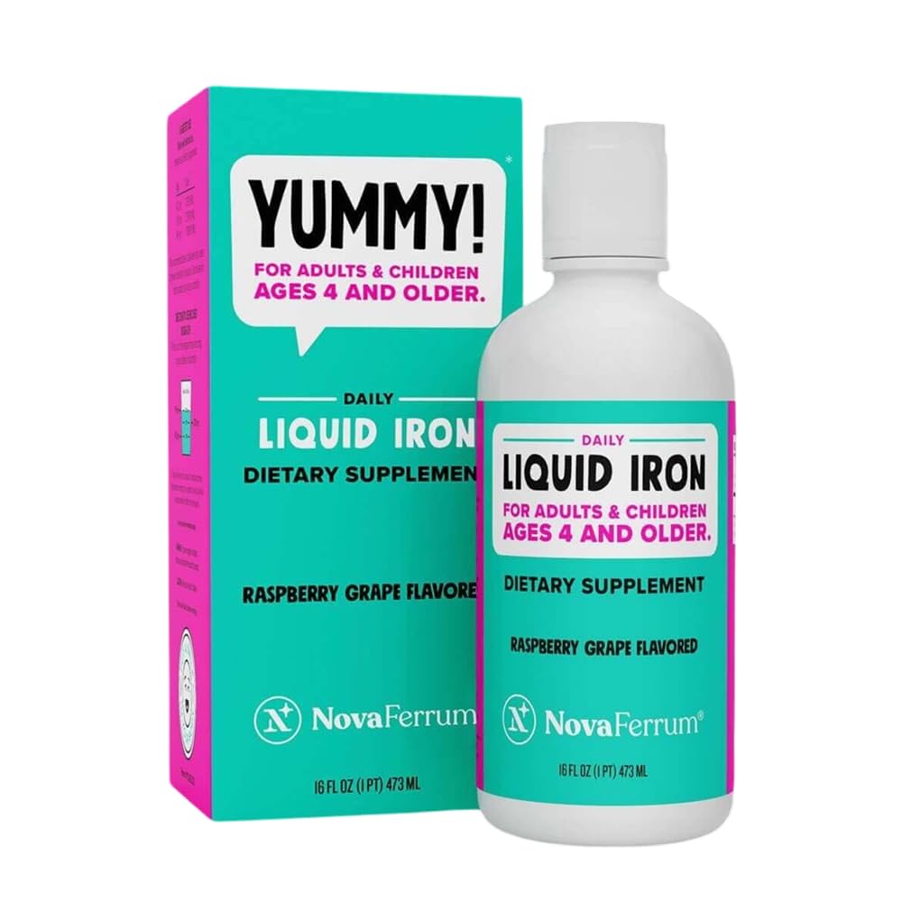 NovaFerrum Yummy 16 Fl Oz de supplément de fer liquide pour les 4 ans et plus de 18mg de fer/Tbsp.
