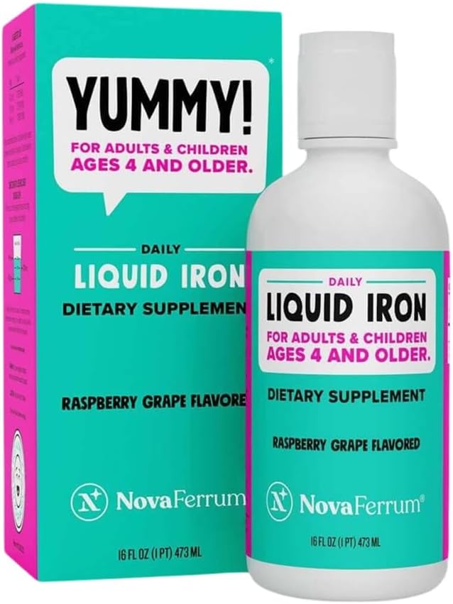 NovaFerrum Yummy 16 Fl Oz de supplément de fer liquide pour les 4 ans et plus de 18mg de fer/Tbsp.