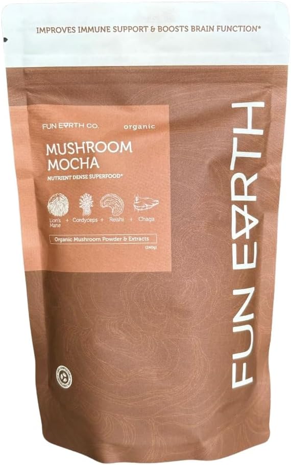 Co. Champignons Mocha , Supplément Champignons , Lions Mane Powder Chaga Cordyceps Reishi , Adaptogènes , Cacao Powder Vanilla , 8.47 Ounce Bag , 30 portions , Immmune Support