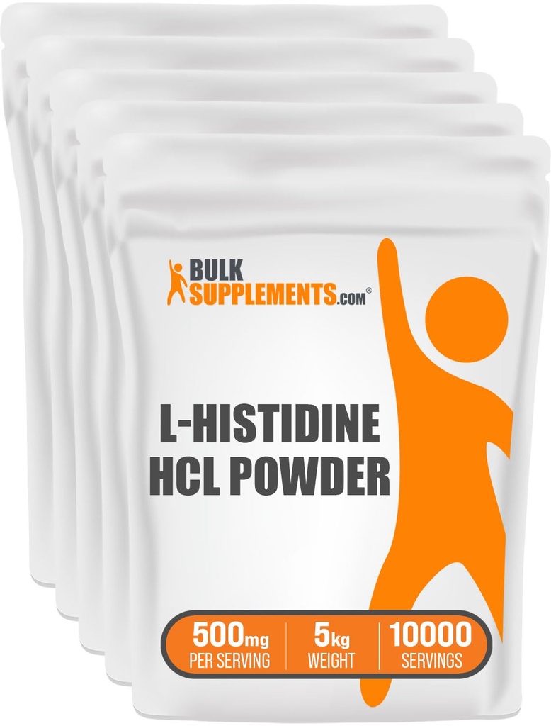 BulkSupplements.com L-Histidine HCl Powder - L-Histidine Supplement, Histidine 500mg - Essential Amino Acid, Gluten Free, 500mg per Serving, 5kg (11 lbs) (Pack of 5)