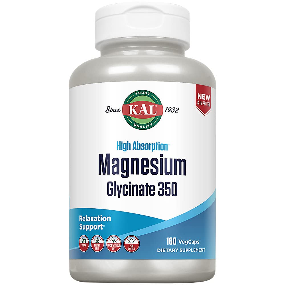Glycinate de magnésium KAL, Bisglycinate de magnésium entièrement chélaté, supplément de magnésium à absorption élevée, os sains, muscles, relaxation et soutien au stress, non-OGM 160 compte