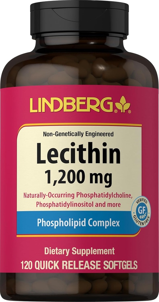 Lindberg Lecithin 1200mg Supplement | for Men & Women | 120 Softgel Capsules | Phospholipid Complex | Non-GMO, Gluten Free