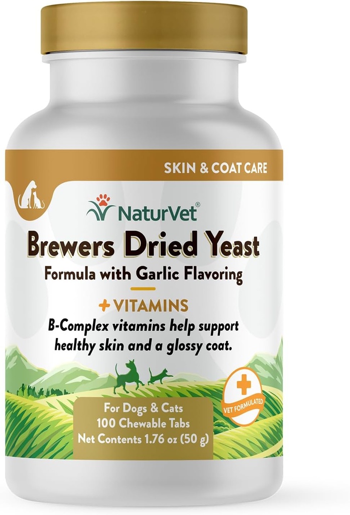 NaturVet Brewers Formule de levure séchée à l'ail plus de vitamines pour chiens et chats, comprimés à croquer, fabriqués aux États-Unis avec des ingrédients à la source mondiale 100 Nombre