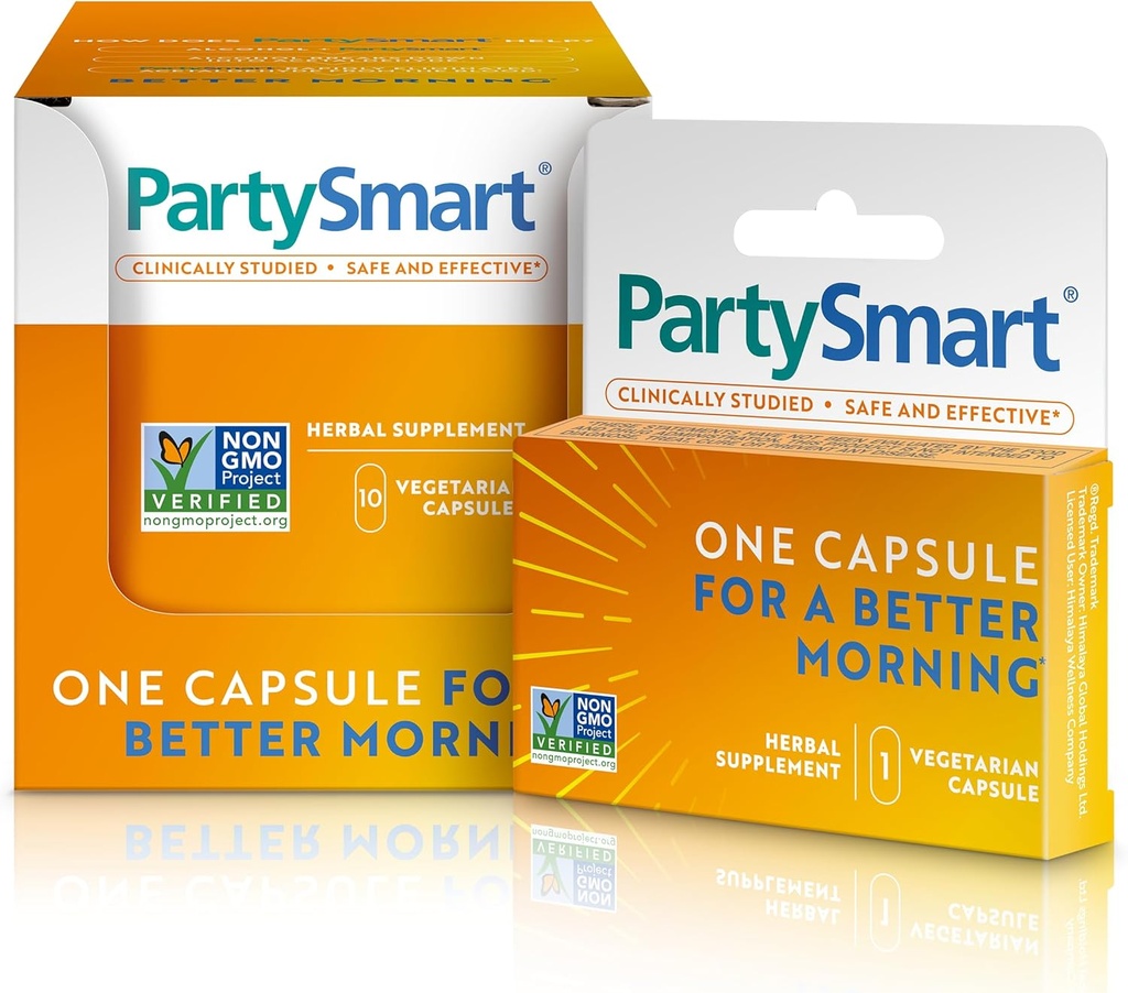 Himalaya PartySmart, 10 capsules individuelles - Alcool Disparition du foie pour un meilleur matin après avoir bu - végétalien, non OGM, sans gluten, cliniquement étudié