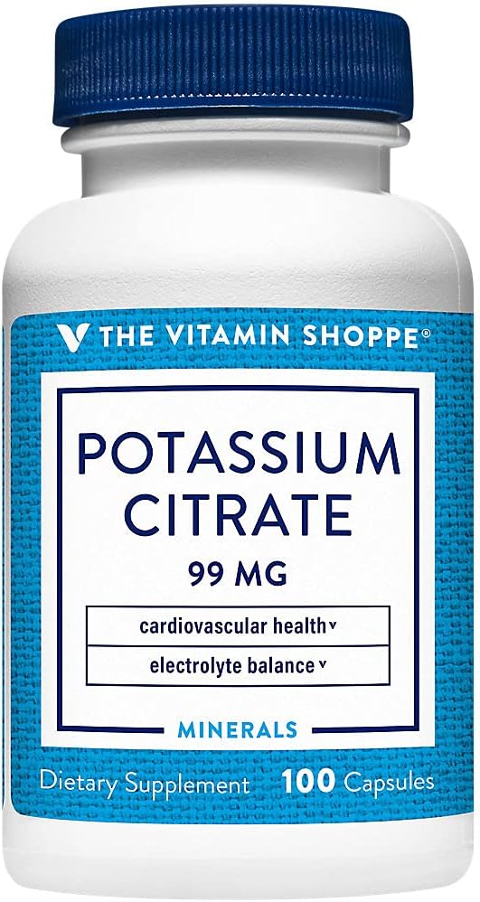 La vitamine Shoppe Potassium Citrate 99MG, soutient la santé cardiovasculaire et cellulaire (100 capsules)