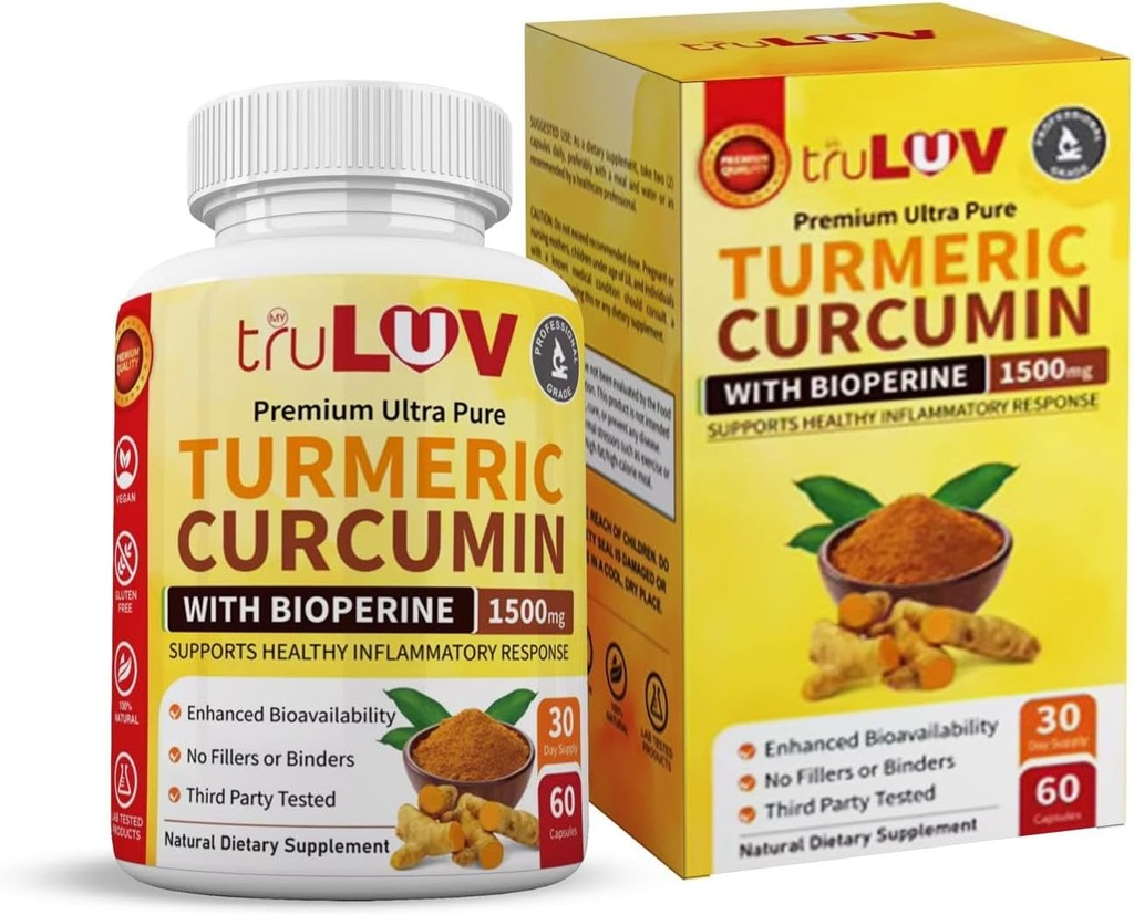 Curcumine curcumine avec supplément de gingembre Bioperine 1500mg 60 Capsules– Supplément alimentaire naturel pour la santé non-OGM