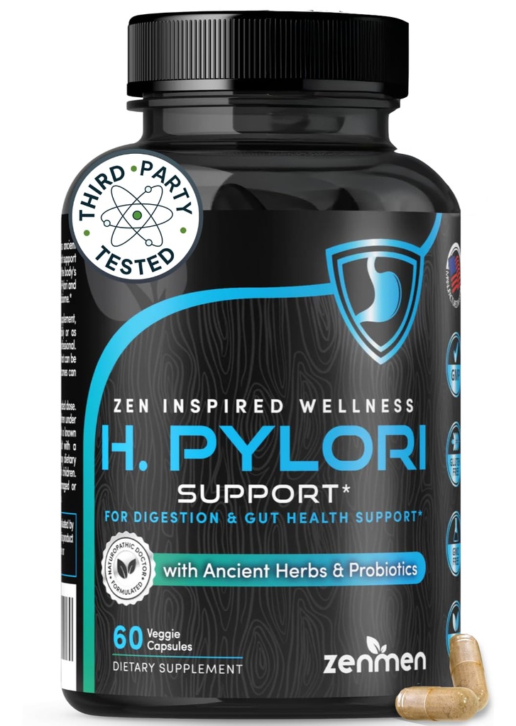 Zenmen H. Pylori Support | Lactobacillus Reuteri Probiotic with Mastic Gum for Digestion & GI Health - Third Party Tested, 60 Vegan Capsules, Made in The USA